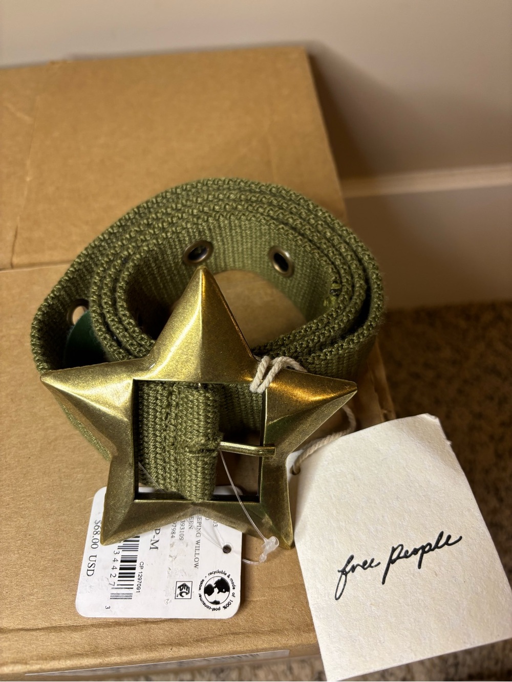 Free People Zoa Hip Belt Weeping Willow Green Star Buckle S/M New With Tags - Picture 2 of 5